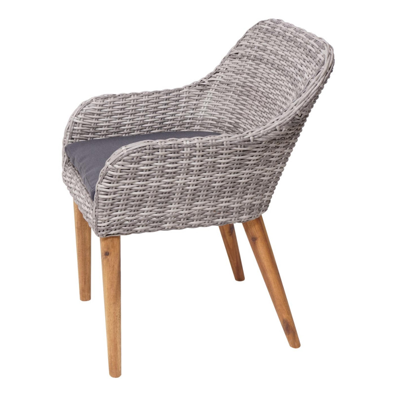 Lot de 2 chaises de jardin en poly rotin Spun Poly Acacia MVG - gris, coussin gris foncé