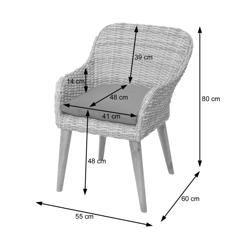 Lot de 2 chaises de jardin en poly rotin Spun Poly Acacia MVG - gris, coussin gris foncé