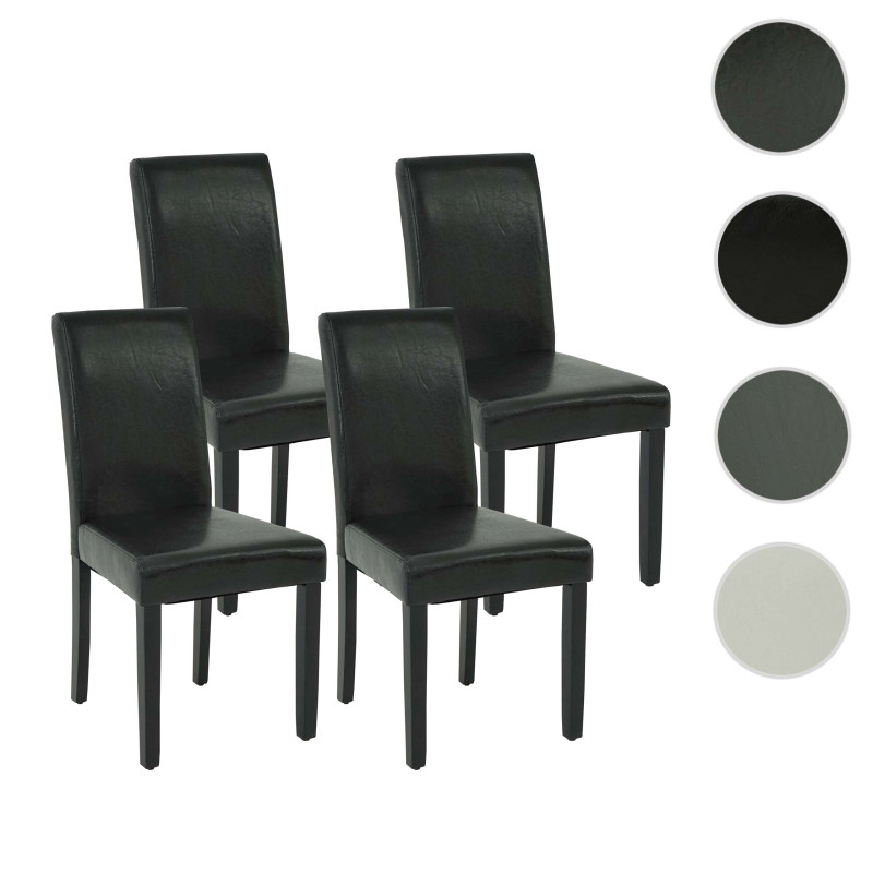 Lot de 4 chaises de salle à manger rembourrée, bois similicuir - gris, pieds noirs