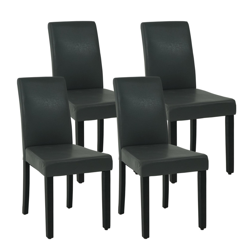 Lot de 4 chaises de salle à manger rembourrée, bois similicuir - gris, pieds noirs