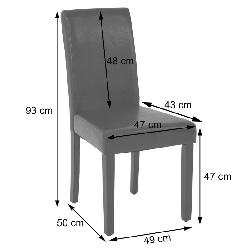 Lot de 4 chaises de salle à manger rembourrée, bois similicuir - gris, pieds noirs