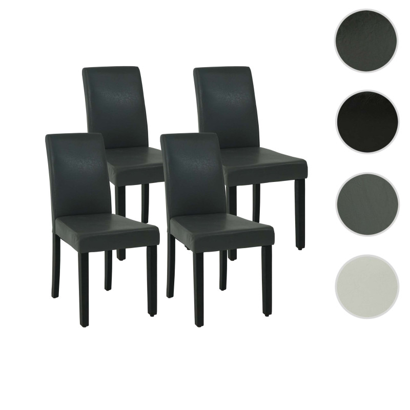 Lot de 4 chaises de salle à manger rembourrée, bois similicuir - gris, pieds noirs