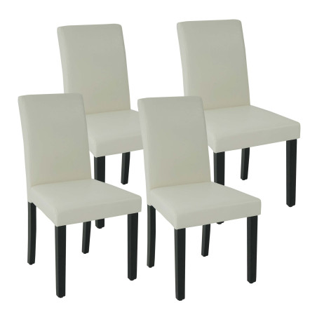 Lot de 4 chaises de salle à manger  bois similicuir - crème-blanc, pieds noirs