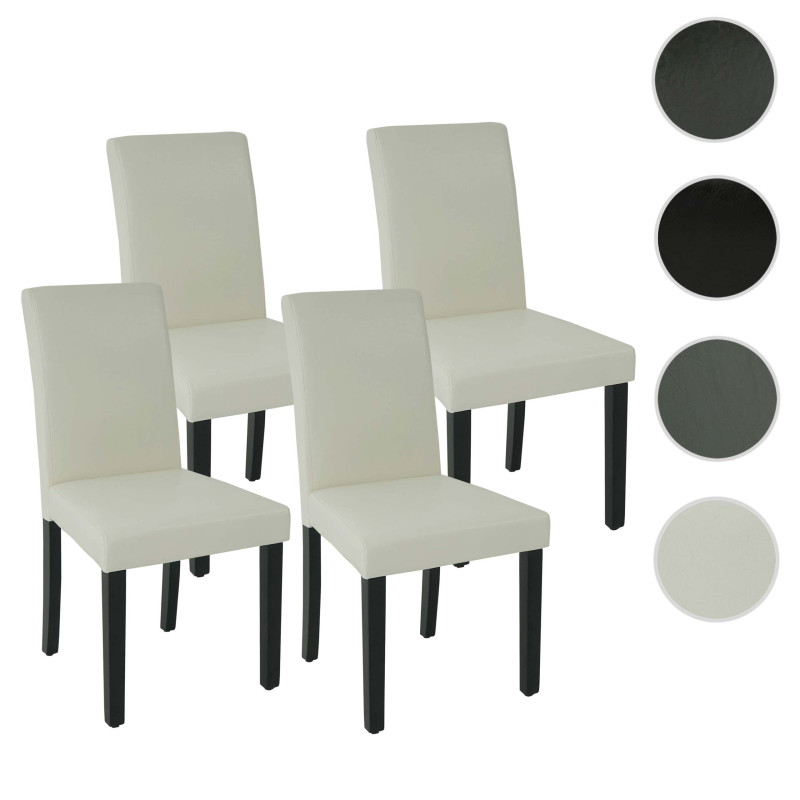 Lot de 4 chaises de salle à manger  bois similicuir - crème-blanc, pieds noirs