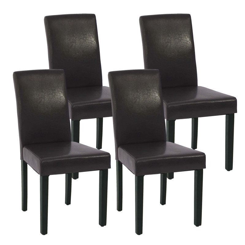 Lot de 4 chaises de salle à manger  bois similicuir - brun, pieds noirs