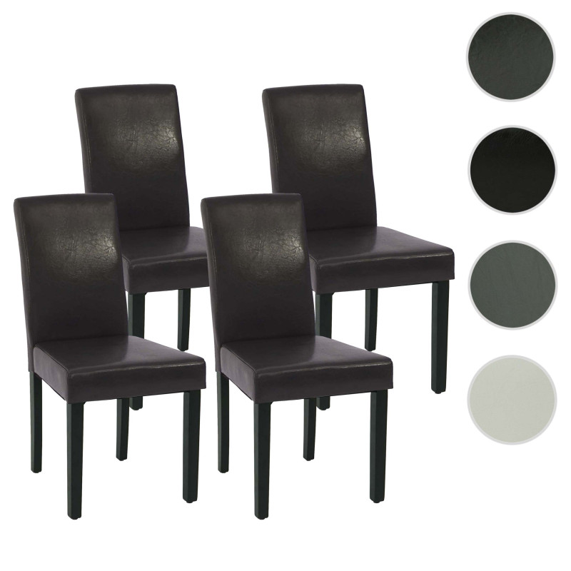 Lot de 4 chaises de salle à manger  bois similicuir - brun, pieds noirs