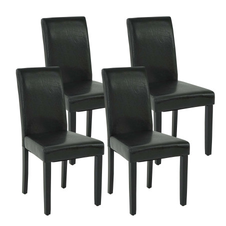 Lot de 4 chaises de salle à manger  bois similicuir - noir, pieds noirs