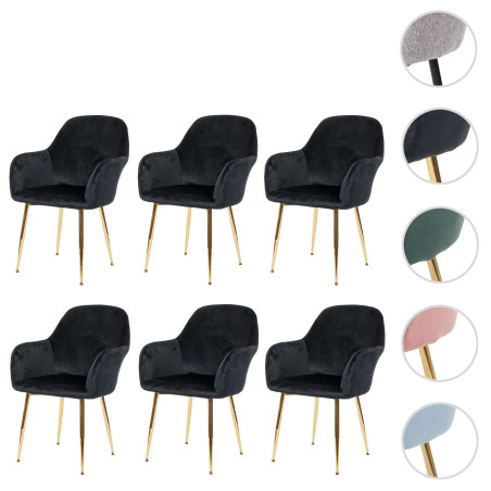 Lot de 6 chaises de salle à manger , design rétro - velours crème-blanc, pieds dorés