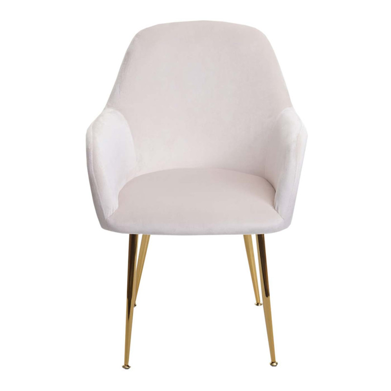 Lot de 6 chaises de salle à manger , design rétro - velours crème-blanc, pieds dorés