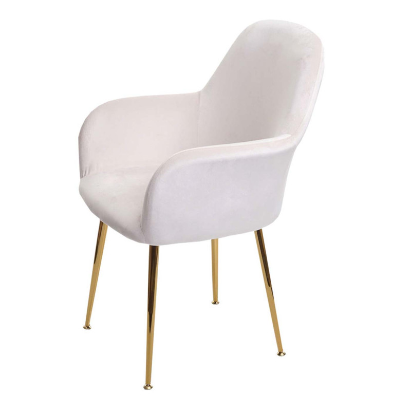 Lot de 6 chaises de salle à manger , design rétro - velours crème-blanc, pieds dorés