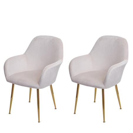 Lot de 2 chaises de salle à manger , design rétro - velours crème-blanc, pieds dorés