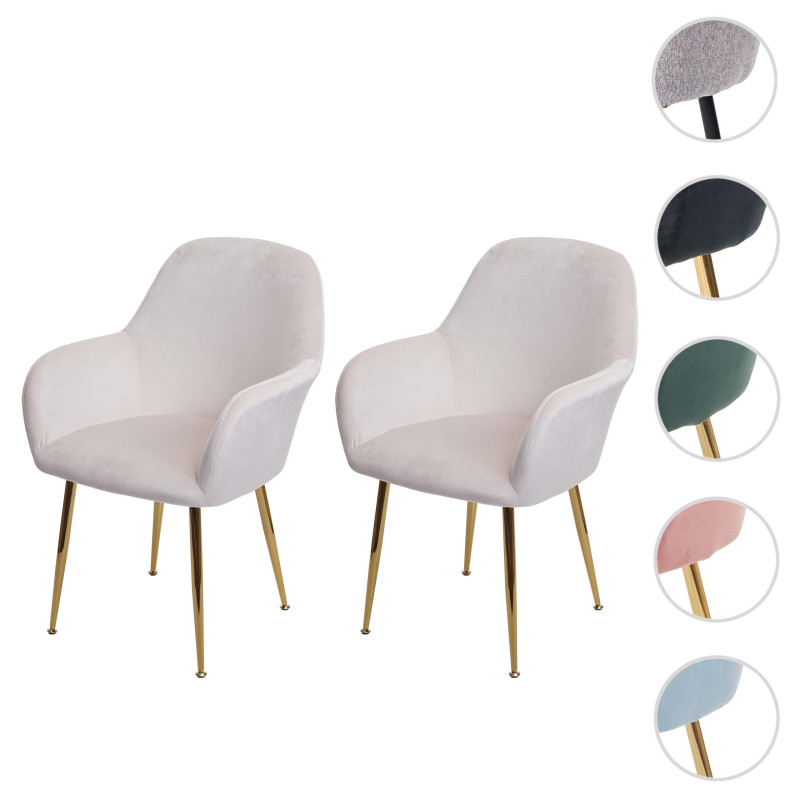 Lot de 2 chaises de salle à manger , design rétro - velours crème-blanc, pieds dorés