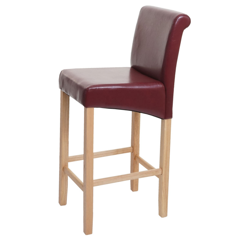 Tabouret de bar chaise de bar tabouret de comptoir, bois - rouge-brun, pieds clairs, similicuir