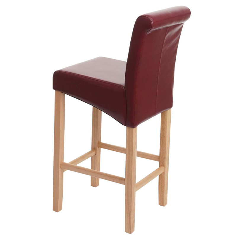 Tabouret de bar chaise de bar tabouret de comptoir, bois - rouge-brun, pieds clairs, similicuir