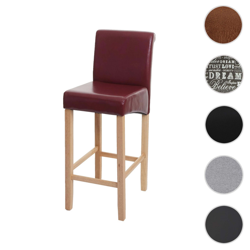 Tabouret de bar chaise de bar tabouret de comptoir, bois - rouge-brun, pieds clairs, similicuir