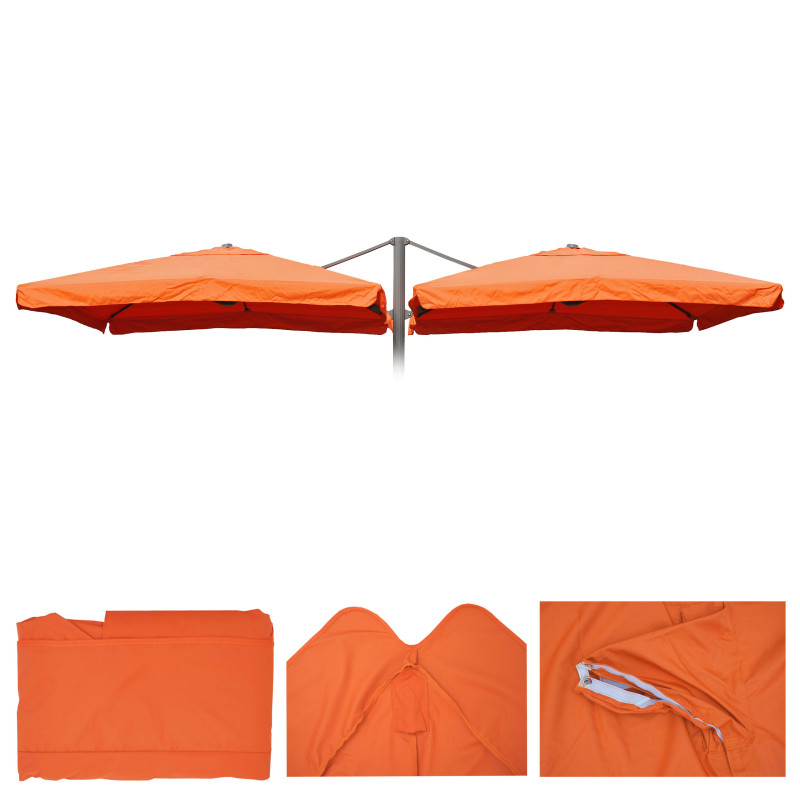 Revêtement de parasol T44, 8 baleines 3x3m polyester, pour double parasol T44 - terre cuite avec flap