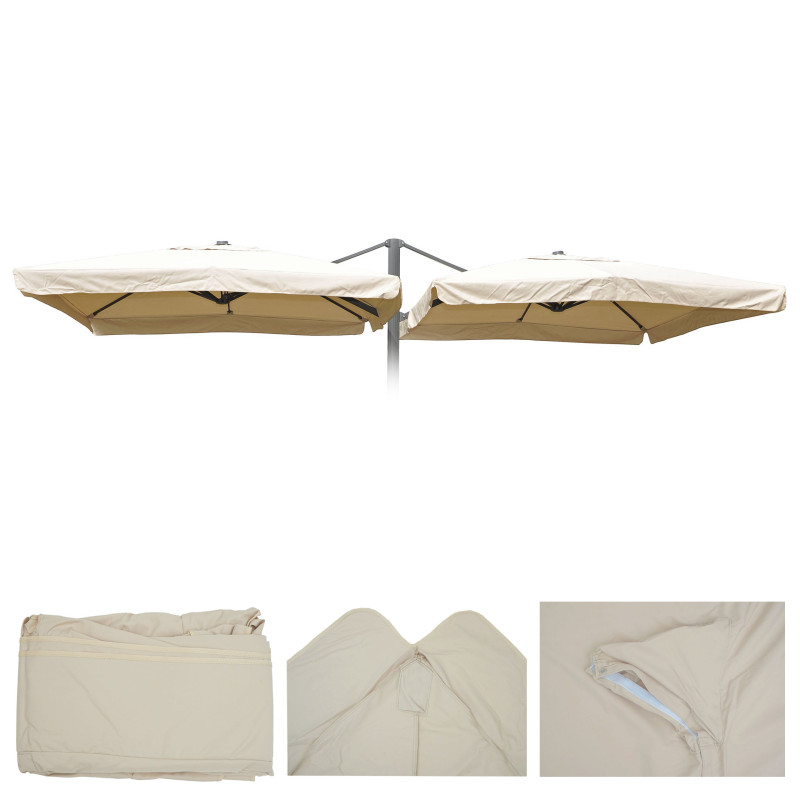 Revêtement de parasol T44 8 baleines 3x3m polyester pour double parasol T44 - crème avec flap