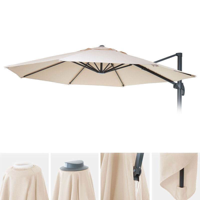 Revêtement de parasol 8 baleines rondes Ø4m 220g/m² polyester - crème-beige