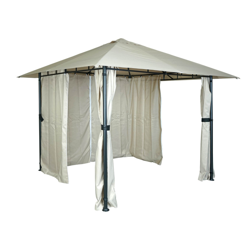Pergola Pavillon de jardin Abri de terrasse avec paroi latérale, 3x3m - crème-beige