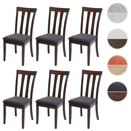 Lot de 6 chaises de salle à manger tissu/textile bois massif - cadre foncé, gris foncé