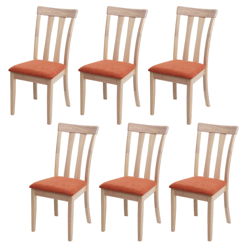 6x chaise de salle à manger tissu/textile bois massif - cadre naturel, orange