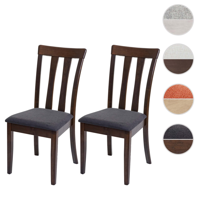 2 x chaises de salle à manger tissu/textile bois massif - cadre foncé, gris foncé