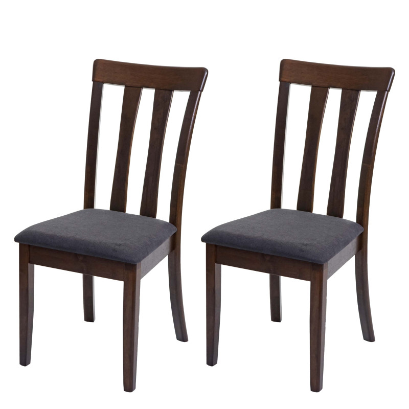 2 x chaises de salle à manger tissu/textile bois massif - cadre foncé, gris foncé