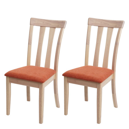 2x chaise de salle à manger tissu/textile bois massif - cadre naturel, orange