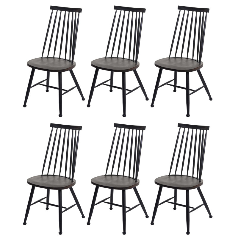 Lot de 6 chaises de salle à manger /bistrot, bois massif rétro design métal gastronomie - anthracite