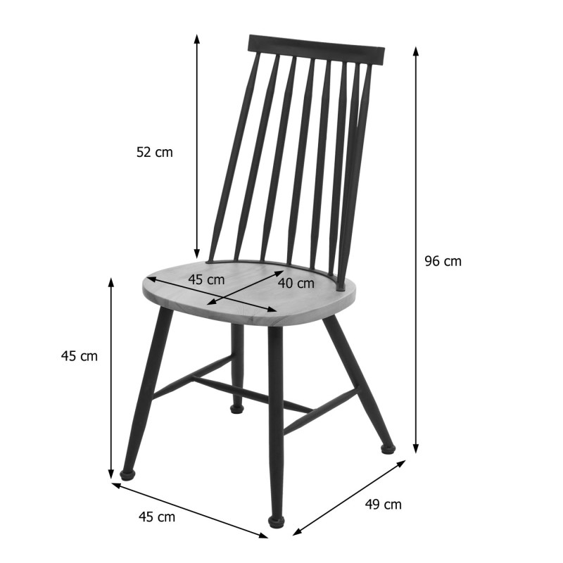 Lot de 6 chaises de salle à manger /bistrot, bois massif rétro design métal gastronomie - anthracite