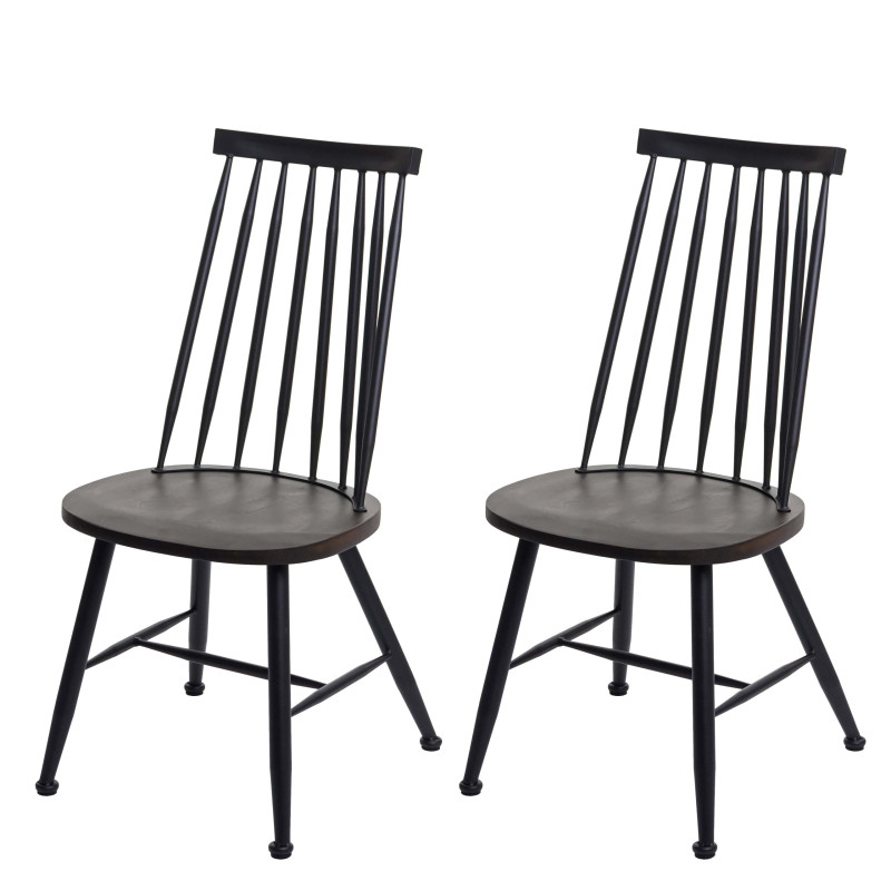 Lot de 2 chaises de salle à manger bois massif rétro design métal gastronomie - anthracite