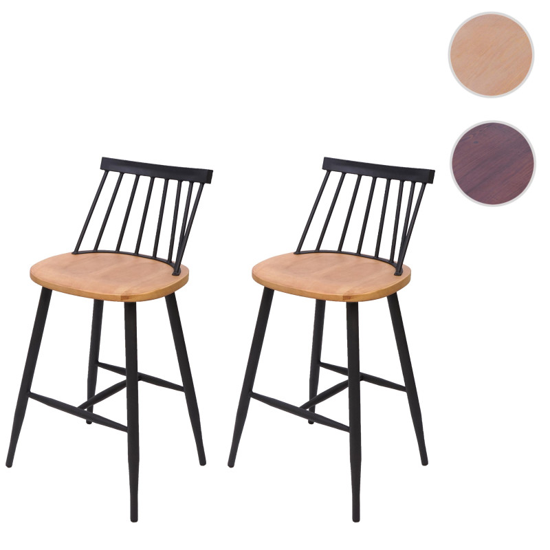 Lot de 2 tabourets de bar bois massif rétro design métal repose-pieds gastronomie - anthracite