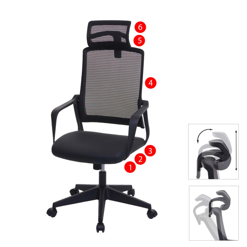 Chaise de bureau chaise pivotante chaise de bureau, appui-tête ergonomique, similicuir - noir