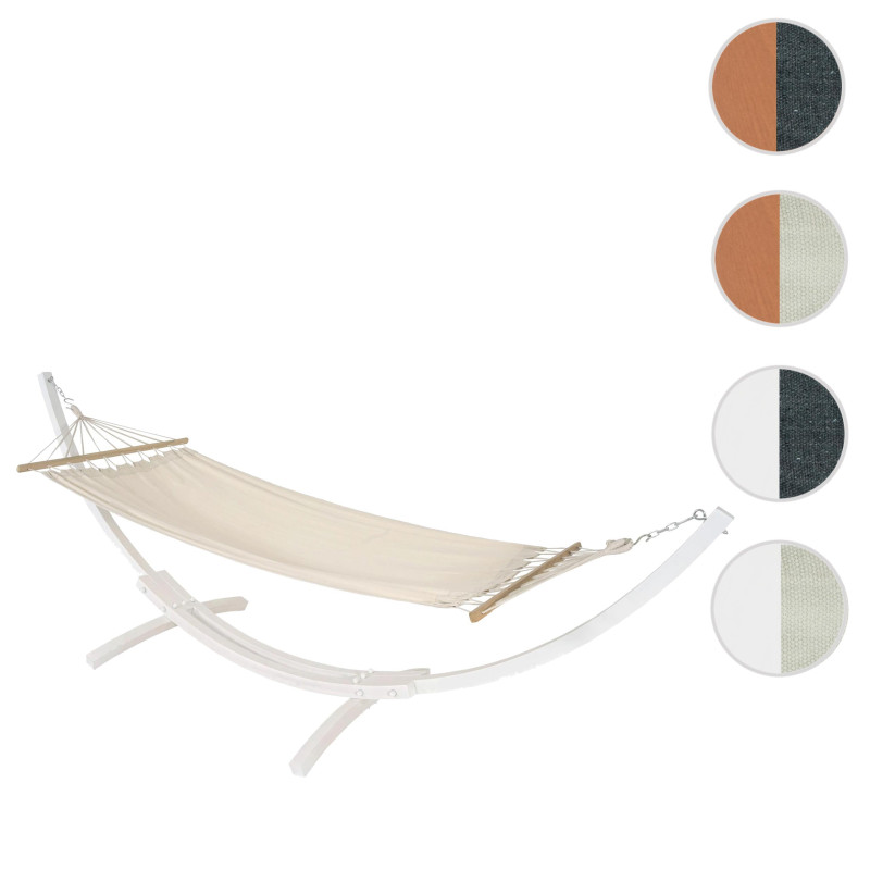 Hamac avec support jusqu'à 200kg support en bois MVG-certifié 320cm - blanc, tissu crème-blanc