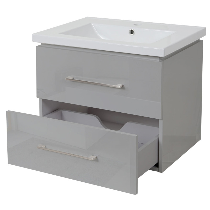 Premium Meuble sous-lavabo meuble sous-lavabo Meuble de salle de bain, brillant 60cm - gris