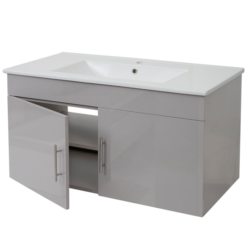 Meuble sous-lavabo meuble sous-lavabo Meuble de salle de bain, brillant 90cm - gris