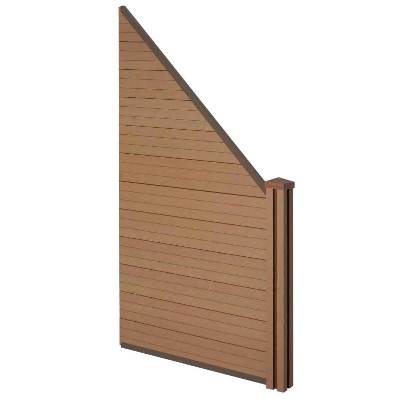 Pare-vue WPC Sarthe, clôture coupe-vent, poteaux WPC - élément d'extension oblique à droite, 0,98m teck