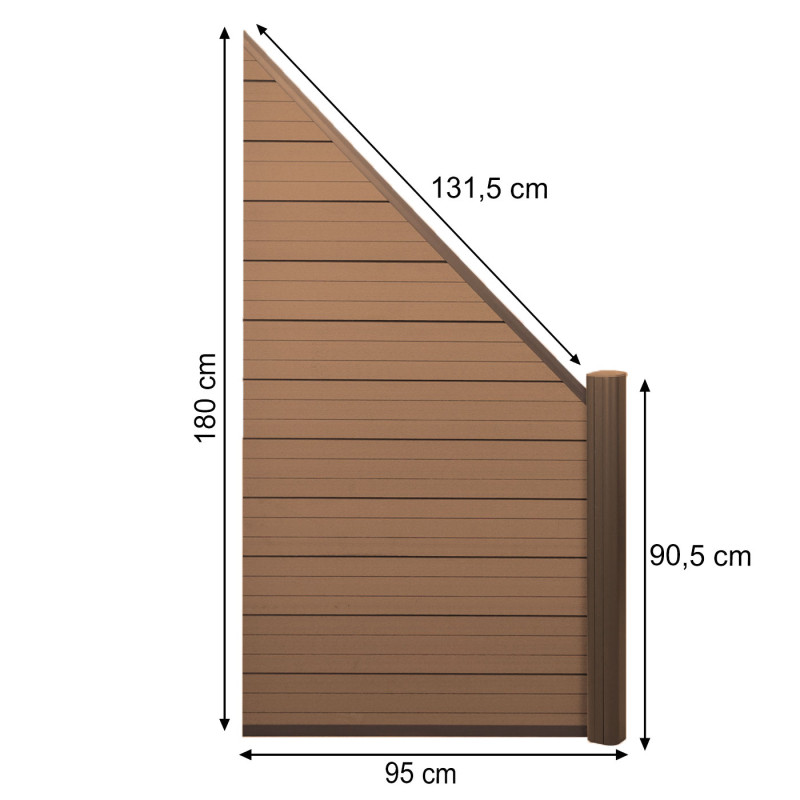 Pare-vue WPC Sarthe, clôture coupe-vent, poteaux alu - set de 2 obliques, 2,82m teck