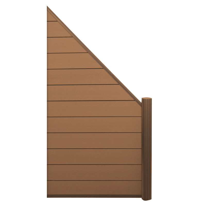 Pare-vue WPC Sarthe, clôture coupe-vent, poteaux alu - élément d'extension oblique gauche, 0,95m teck
