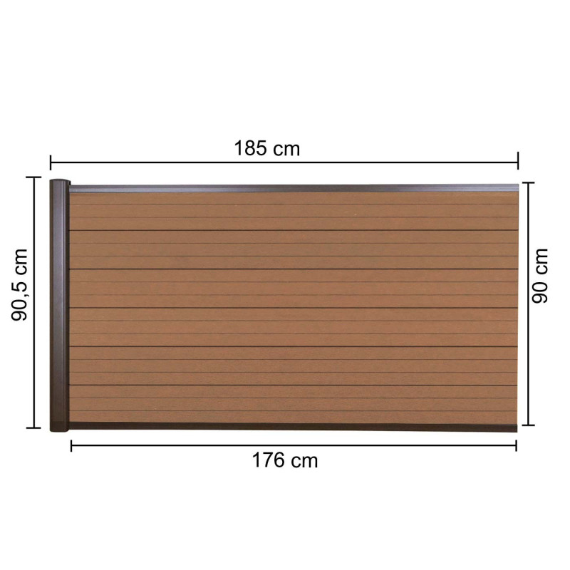 Pare-vue en WPC Sarthe, clôture coupe-vent, poteaux en aluminium - élément d'extension bas, 1,85m teck