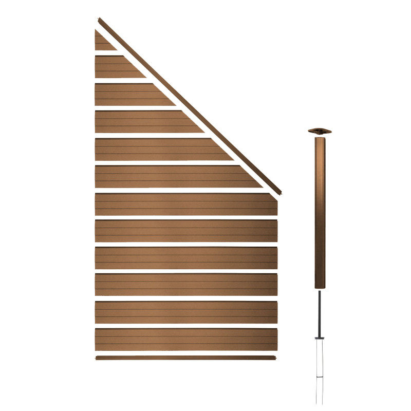 Pare-vue en WPC Sarthe, clôture coupe-vent - élément d'extension oblique à droite, 0,95m teck