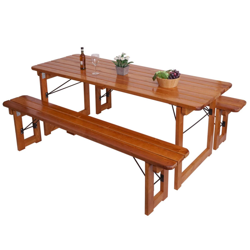 2x Banc banc pour ensemble de table à bière banc de jardin, pliable bois laqué, 180cm