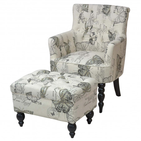 Fauteuil rembourré avec ottoman, fauteuil lounge chair club chair, textile ~ papillon