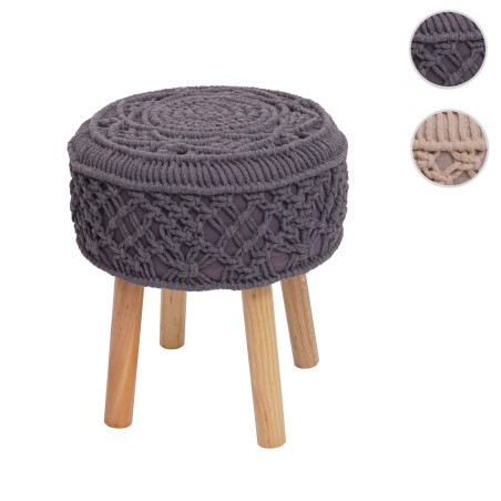 Tabouret tabouret tricoté pouf, 45x41cm rond macramé/tricoté tissu/textile - crème-beige