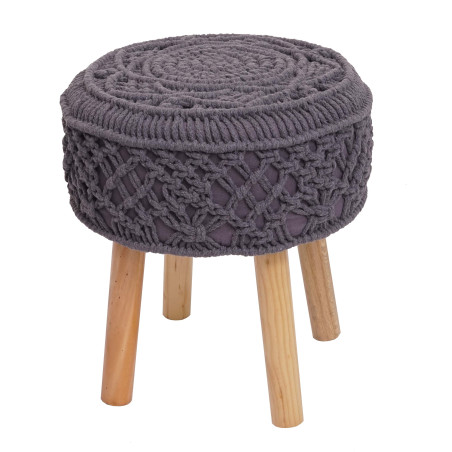 Tabouret tabouret tricoté pouf, 45x41cm rond tissu/textile - gris foncé