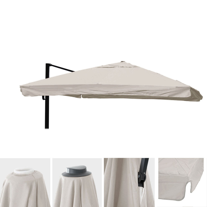 Toile pour parasol de luxe avec rabat 3x4m (Ø5m) polyester 4kg - gris crème
