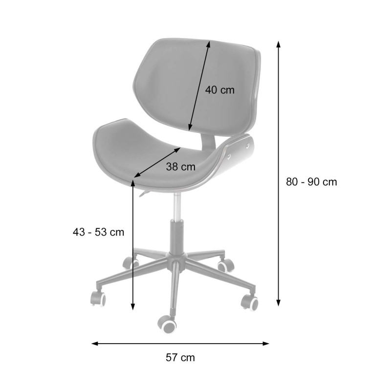 Chaise de bureau bois cintré aspect noyer rétro pivotante réglable en hauteur - gris