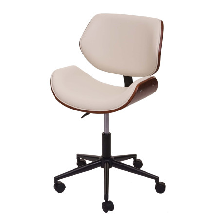 Chaise de bureau bois cintré aspect noyer rétro pivotante réglable en hauteur - crème