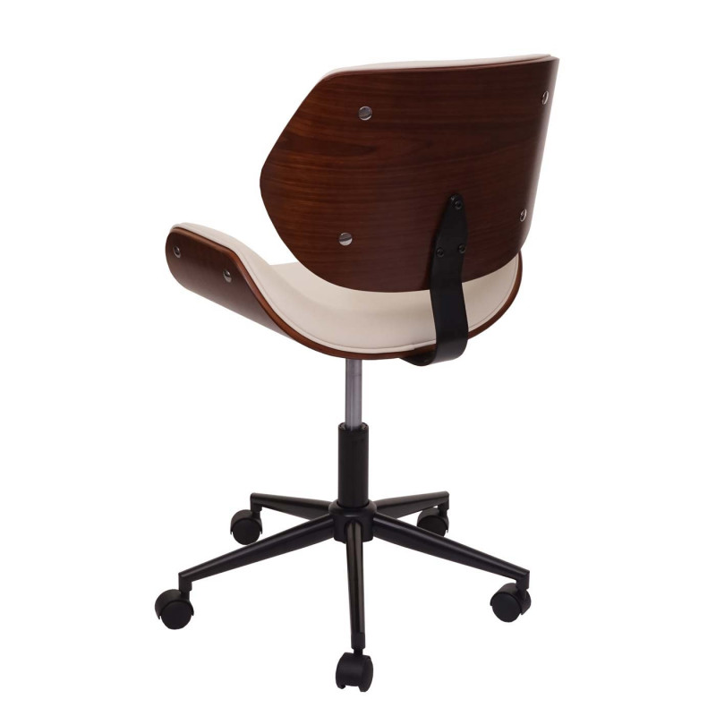 Chaise de bureau bois cintré aspect noyer rétro pivotante réglable en hauteur - crème
