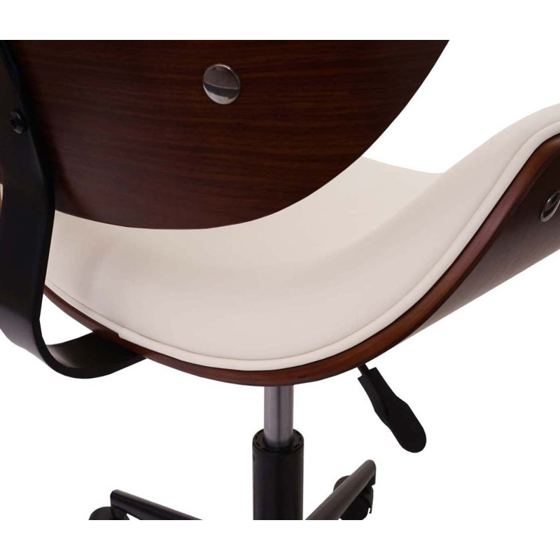 Chaise de bureau bois cintré aspect noyer rétro pivotante réglable en hauteur - crème